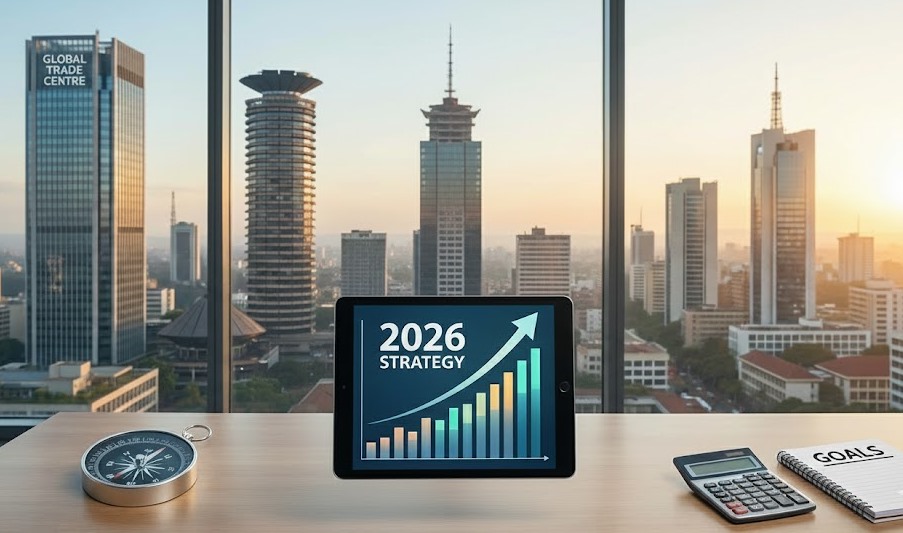 A professional looking at a digital financial dashboard with a rising growth trend.